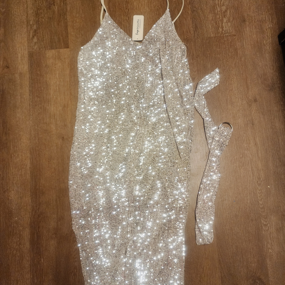Impressions Silver Sequin Dress